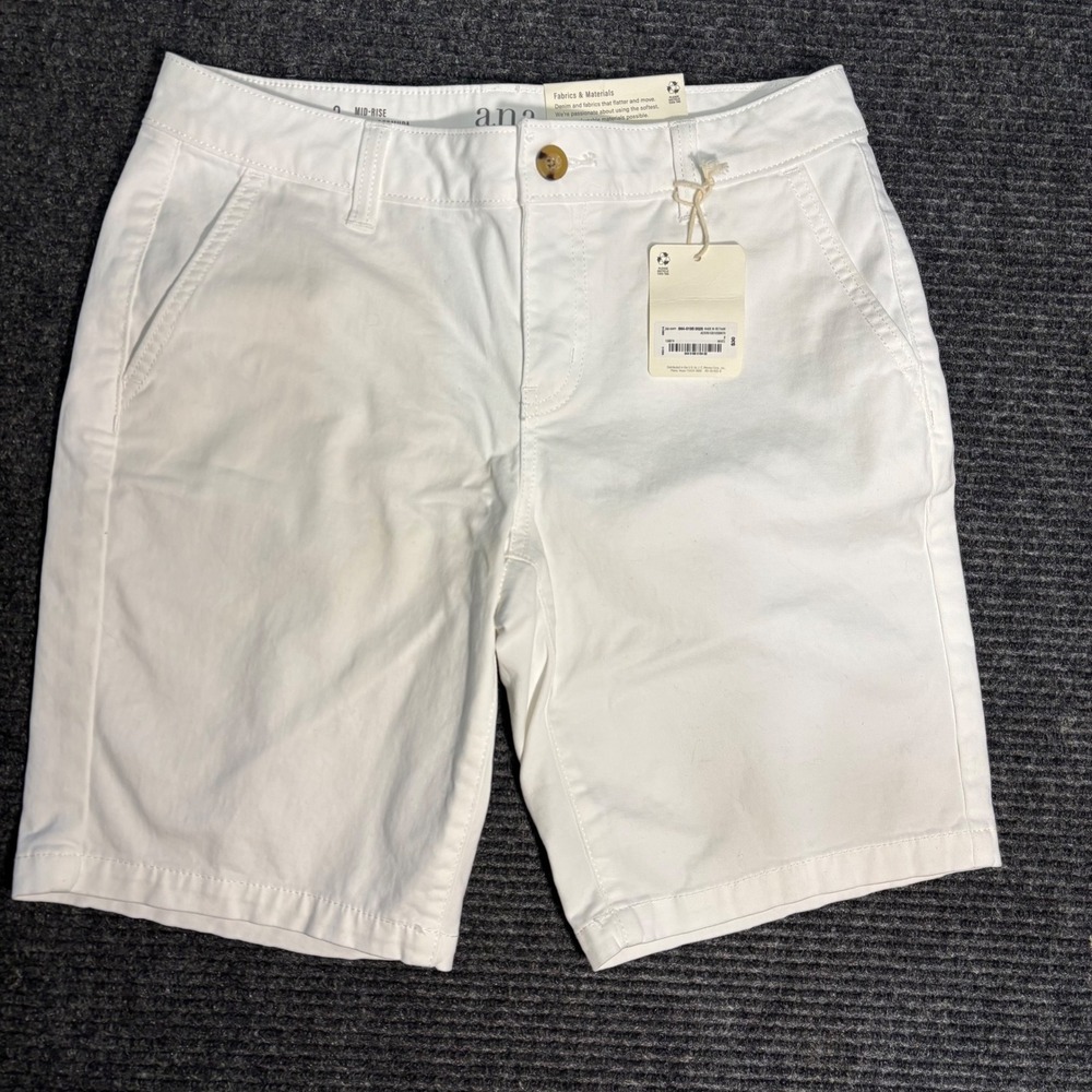 ana Womens Mid-Rise Twill Bermuda Shorts White Size 2‎ NWT
